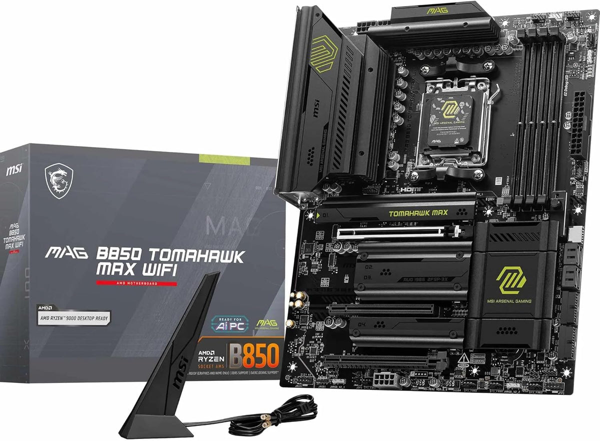 MSI MAG B850 Tomahawk MAX WiFi Mainboard, ATX - Unterstützt AMD Ryzen 9000/8000/7000 Prozessoren, AM5-80A SPS VRM, DDR5 Memory Boost 8400+ MT/s (OC), PCIe 5.0 x16, M.2 Gen5, Wi-Fi 7, 5G LAN