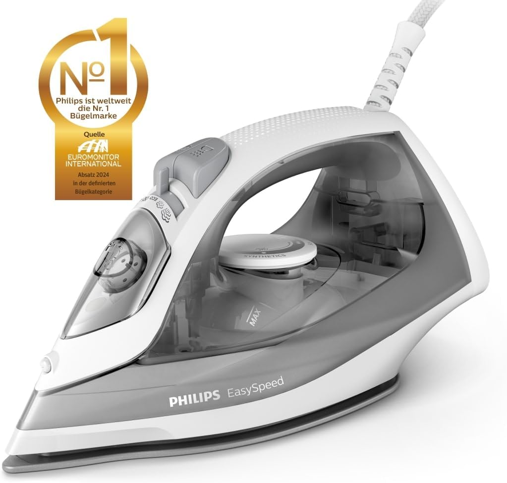 Philips EasySpeed Dampfbügeleisen GC1751/80, Einfach und effektiv, 4 Dampfeinstellungen, 2000 W, Keramik-Bügelsohle, 220ml Wassertank, grau - re:tech