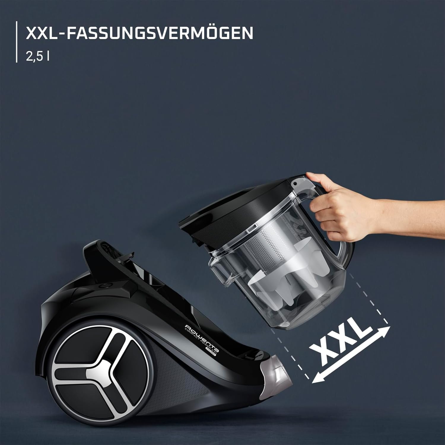 Rowenta Compact Power XXL RO4871EA - Bodenstaubsauger 2,5 Liter-Fassungsvermögen, kompaktes Design, EffiTech Motor, einfach zu entleeren, Staubsauger starke Saugleistung, 6,2-Meter-Netzkabel - re:tech