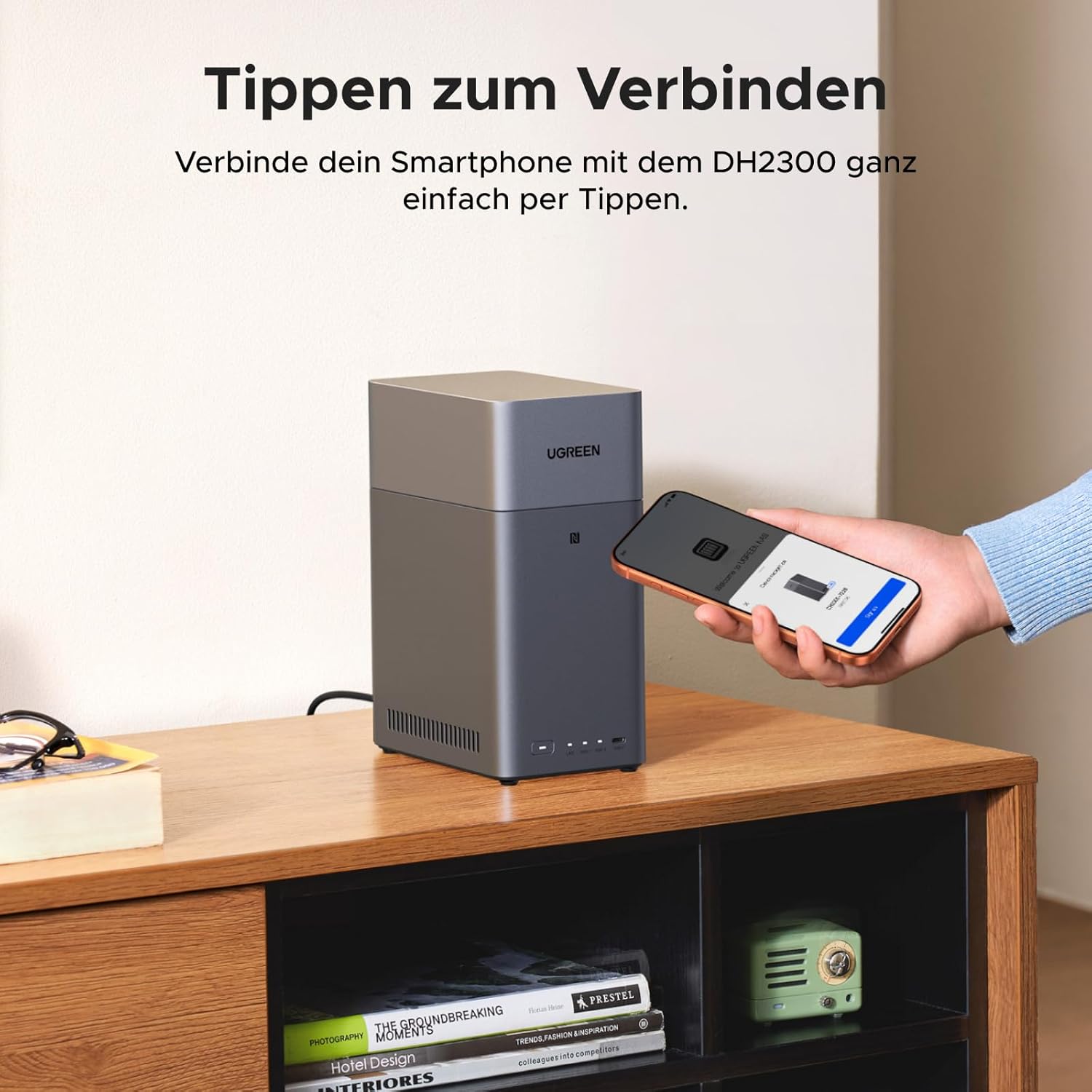 UGREEN NASync DH2300 2 Bay Desktop NAS, NFC Tap zum Verbinden, KI Fotoalbum, 4K Persönliche Videothek, Einsteigerfreundliches NAS-System, Heim-NAS-Server mit 1GbE-LAN und 4GB RAM (Diskless) - re:tech