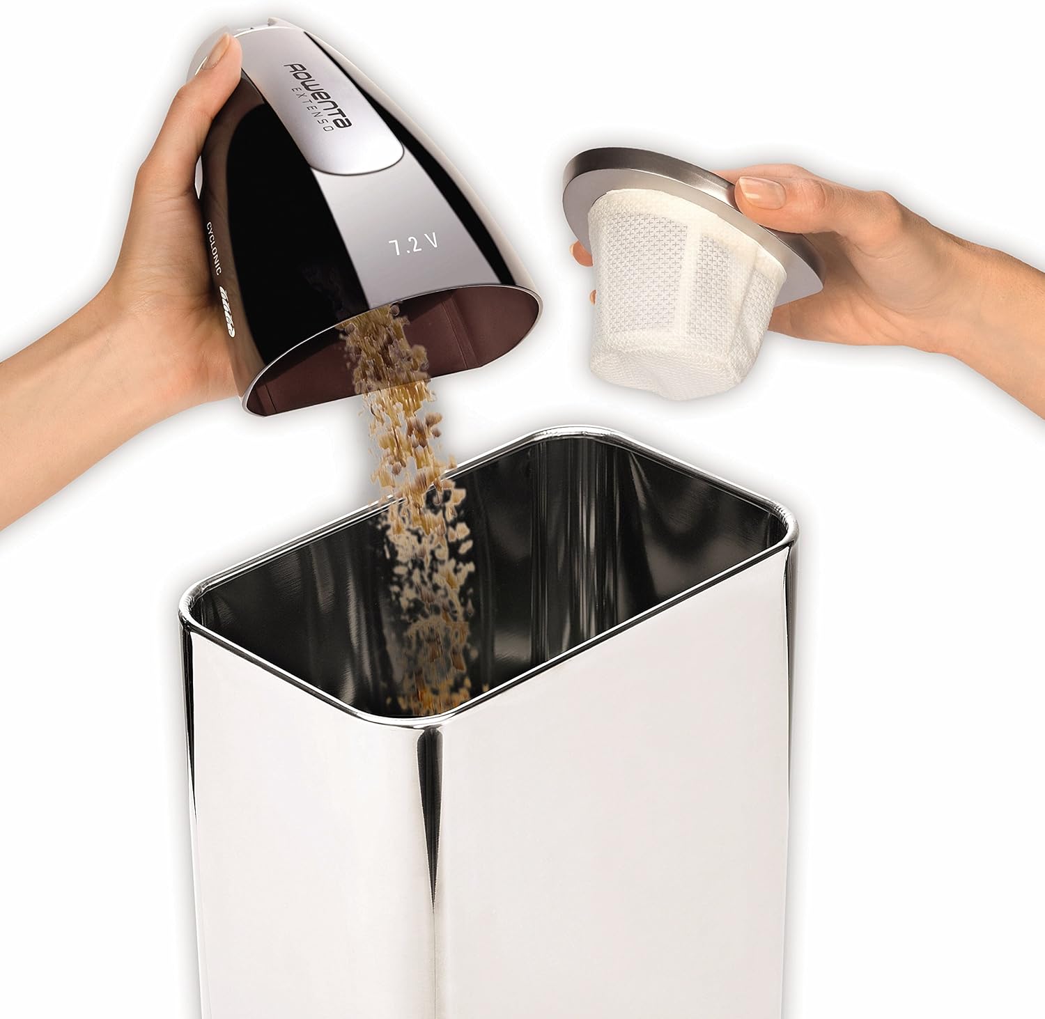 Rowenta EXTENSO DRY (AC4769) Handstaubsauger kabellos Cyclonic 7,2 V, 350 ml Staubaufnahme, kabellos, Betriebszeit 16 Min., integrierte Teleskopfugendüse, chocolate/perlmutt metallic - re:tech