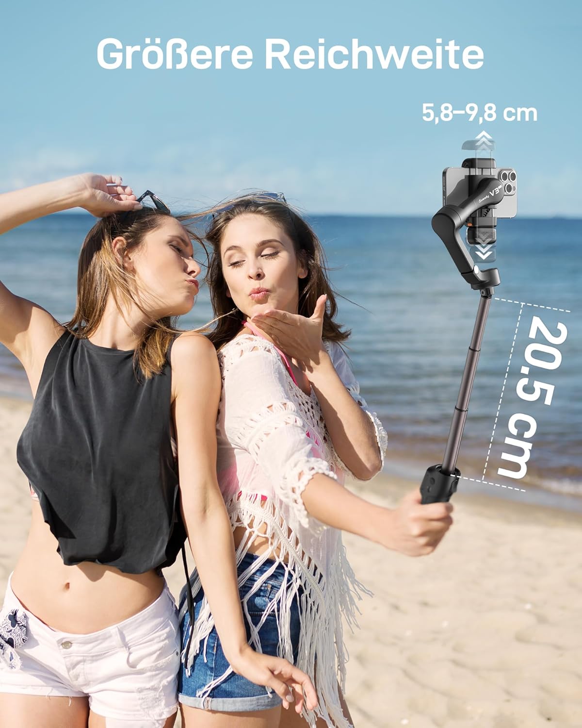 hohem iSteady V3 Ultra Smartphone Gimbal, iPhone Gimbal mit 360° Follow, multimodalem AI-Tracker, 1,22" Touchscreen, Integrierte Verlängerungsstange, iSteady 9.0 Handy Stabilisator für Vlog Tiktok - re:tech