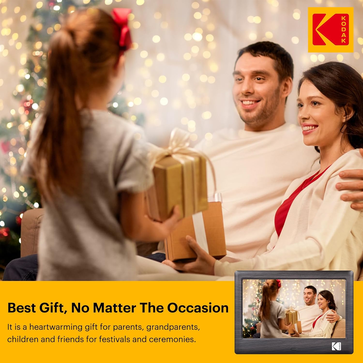 KODAK 7 Zoll Digitaler Bilderrahmen RDPF-708c, Elektronischer Fotorahmen, IPS-Bildschirm, Foto/Musik/Video Player/Kalender/Alarm, Unterstützung USB Oder SD Karte, Automatisch Drehende, mit Fernbedienung - re:tech