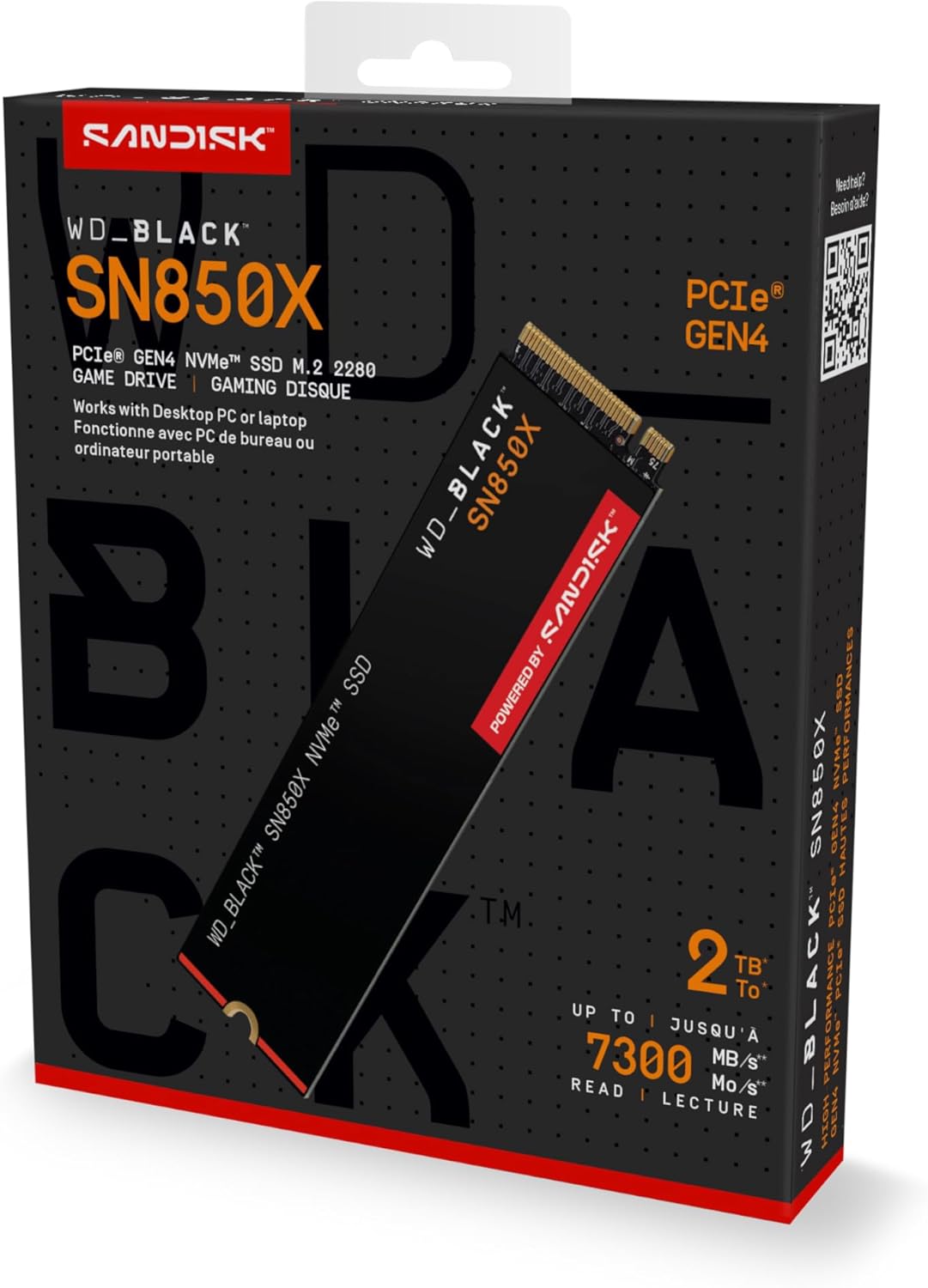 Western Digital WD_BLACK SN850X NVMe SSD 2TB interne SSD, schwarz, mit PCIe Gen4, schnelle Lese- und Schreibgeschwindigkeiten