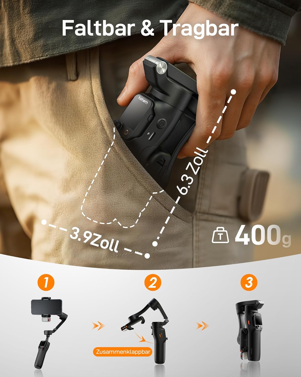 hohem iSteady V3 Ultra Smartphone Gimbal, iPhone Gimbal mit 360° Follow, multimodalem AI-Tracker, 1,22" Touchscreen, Integrierte Verlängerungsstange, iSteady 9.0 Handy Stabilisator für Vlog Tiktok - re:tech