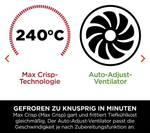 240 °C Heißlufttechnologie für knusprige Ergebnisse mit Airfryer