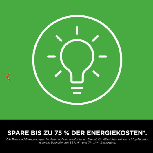 Glühbirnensymbol auf grünem Hintergrund mit Hinweis auf energieeffizientes Kochen