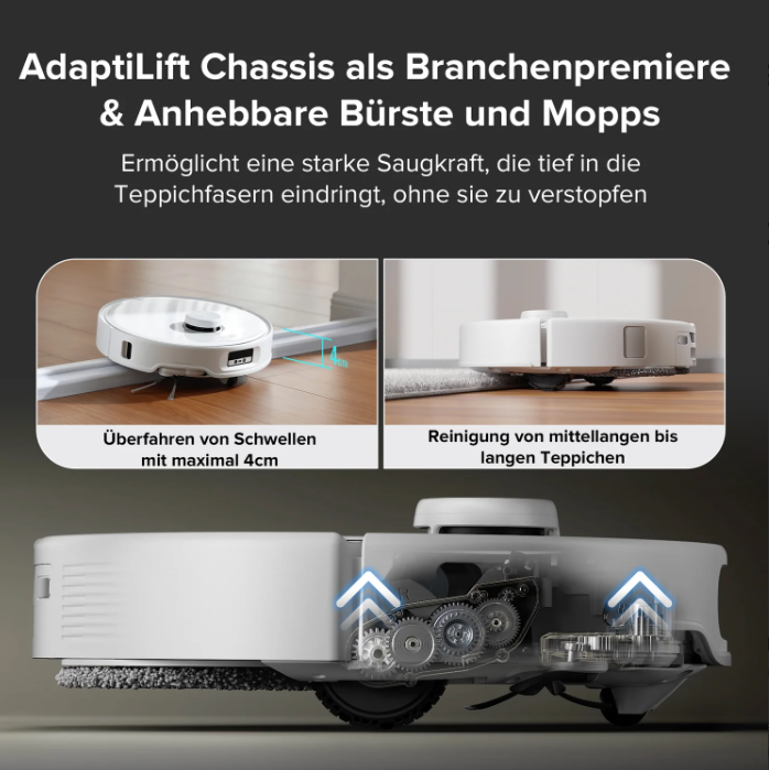 Illustration des Reinigungsplans mit Raumkarten, App-gesteuerter Bereichsauswahl und Zeitplanung