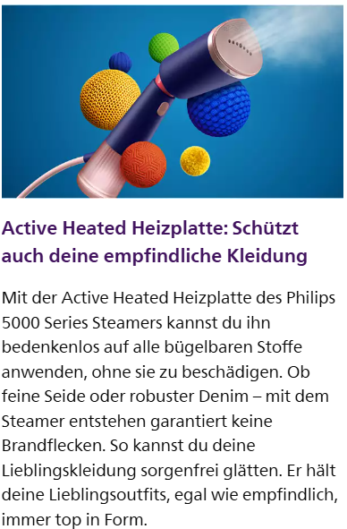 Philips Dampfglätter 5000-Serie (STH5020/20) - 35 Sekunden Aufheizen, aktiv beheizte Dampfplatte, Eco-Modus, für empfindliche Textilien, dampft vertikal & horizontal, Handschuh & Beutel, himmelblau - re:tech