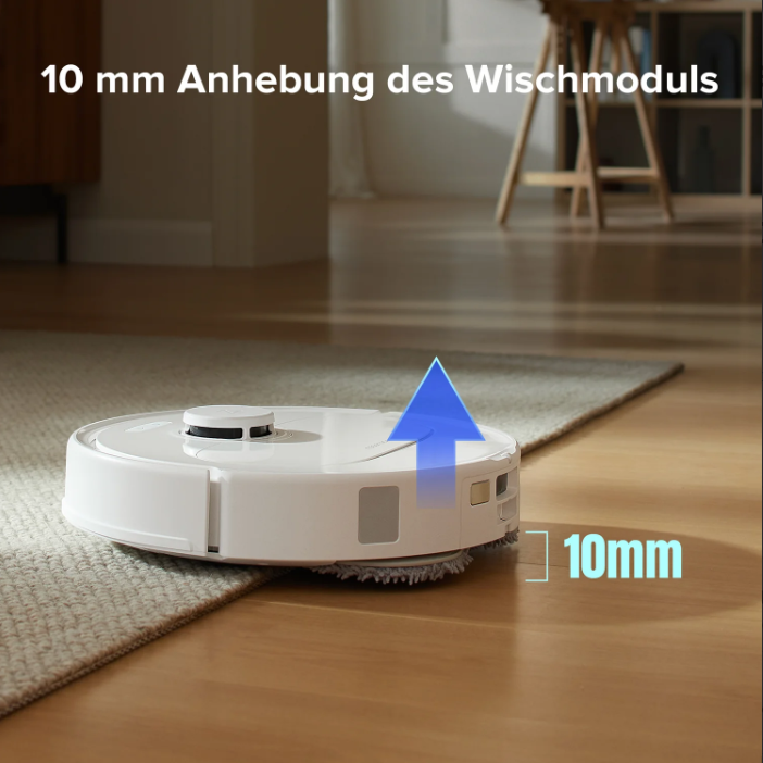 Saugroboter umfährt präzise Hindernisse mit 3D-Erkennung, visuell durch Pfeile dargestellt