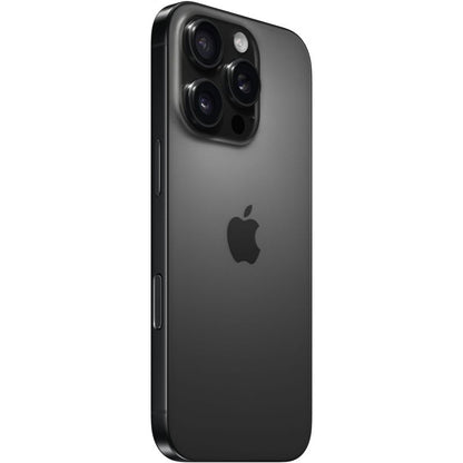 Seitliche Rückansicht des schwarzen Smartphones mit Apple-Logo und Kameramodul
