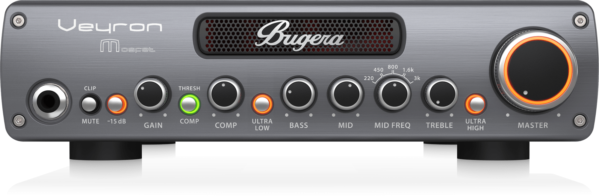 Bugera VEYRON MOSFET BV1001M Bass Head, ultrakompakter 2000 Watt-Class-D-Bassverstärker mit MOSFET-Vorverstärker, Kompressor und DYNAMIZER-Technologie - re:tech