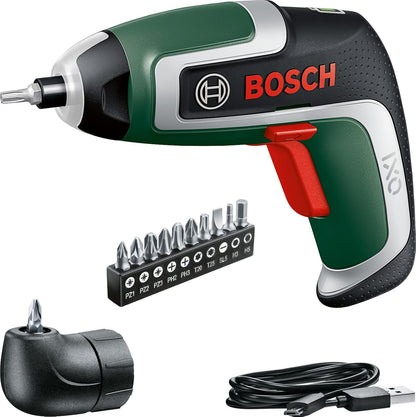 Bosch IXO 7 Akkuschrauber mit USB, kompakt, 3,6V, inklusive Winkel-Aufsatz, schraubt bis zu 190 Schrauben