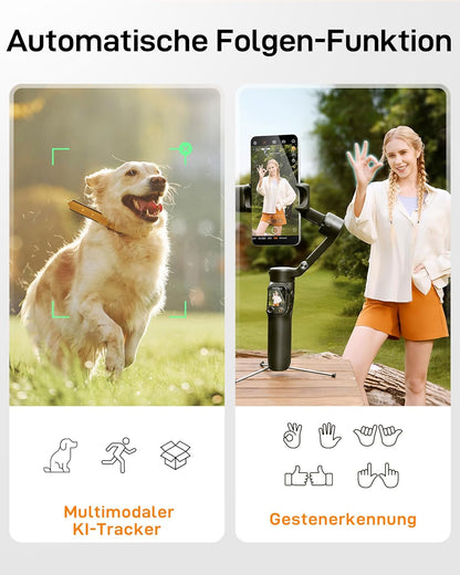 hohem iSteady V3 Ultra Smartphone Gimbal, iPhone Gimbal mit 360° Follow, multimodalem AI-Tracker, 1,22" Touchscreen, Integrierte Verlängerungsstange, iSteady 9.0 Handy Stabilisator für Vlog Tiktok - re:tech