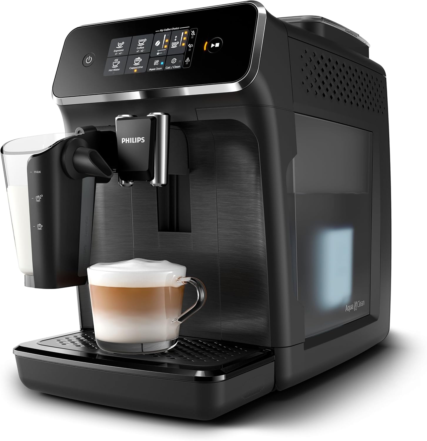 Philips Series 2200 EP2230/10 Kaffeemaschine mit LatteGo, Keramik-Mahlwerk und drei Kaffeespezialitäten, frontalansicht
