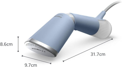 Philips Dampfglätter 5000-Serie (STH5020/20) - 35 Sekunden Aufheizen, aktiv beheizte Dampfplatte, Eco-Modus, für empfindliche Textilien, dampft vertikal & horizontal, Handschuh & Beutel, himmelblau - re:tech