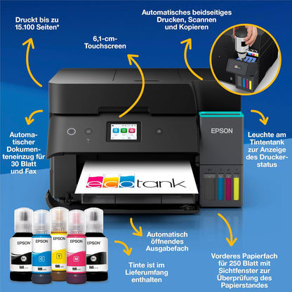 Epson EcoTank ET-4950 Drucker mit Wi-Fi, automatischem Dokumenteneinzug, Duplex, Scannen, Kopieren und Fax in hellem Design