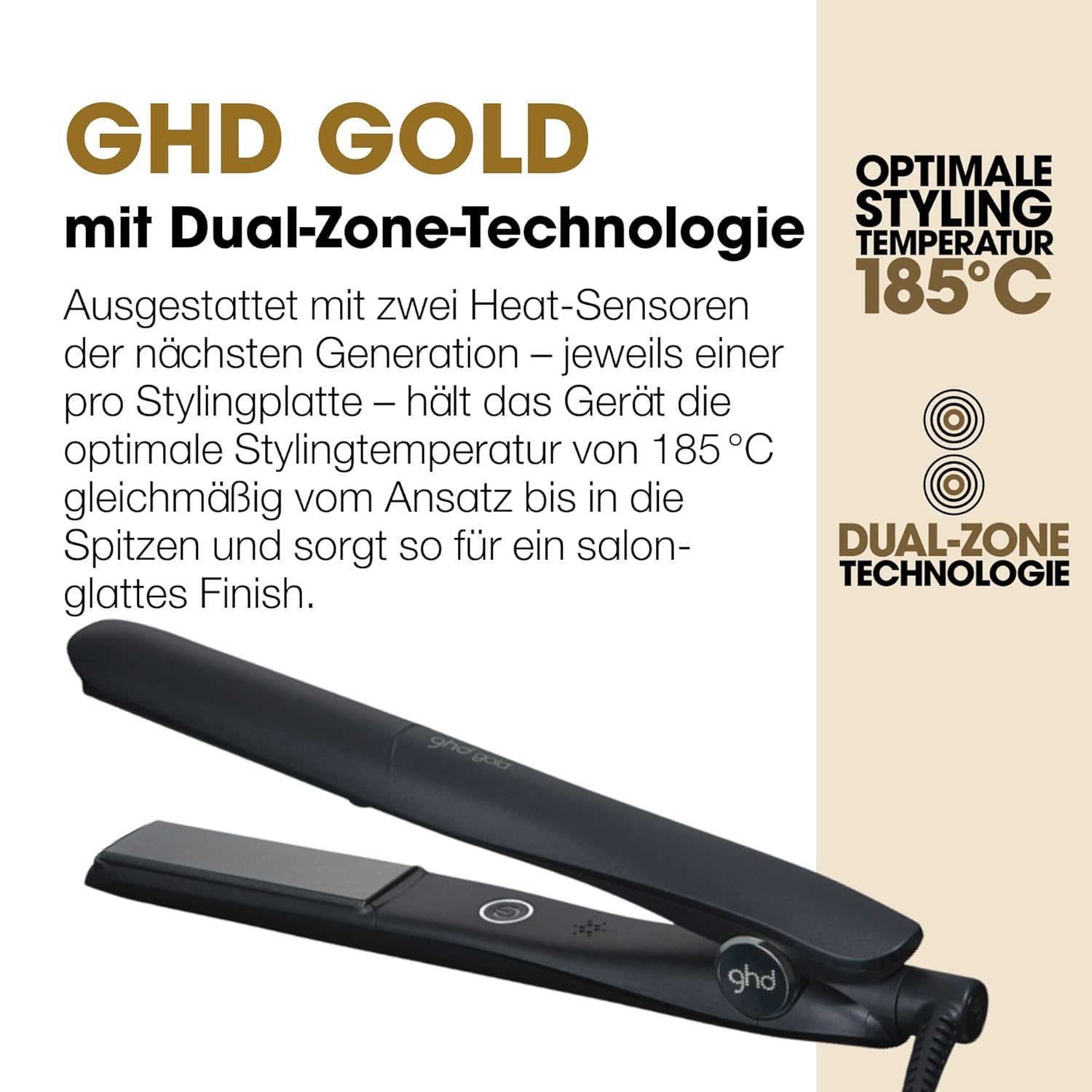 ghd Gold Styler Schwarz – Premium Glätteisen (26mm Platten) mit Dual‑Zone Technologie - re:tech
