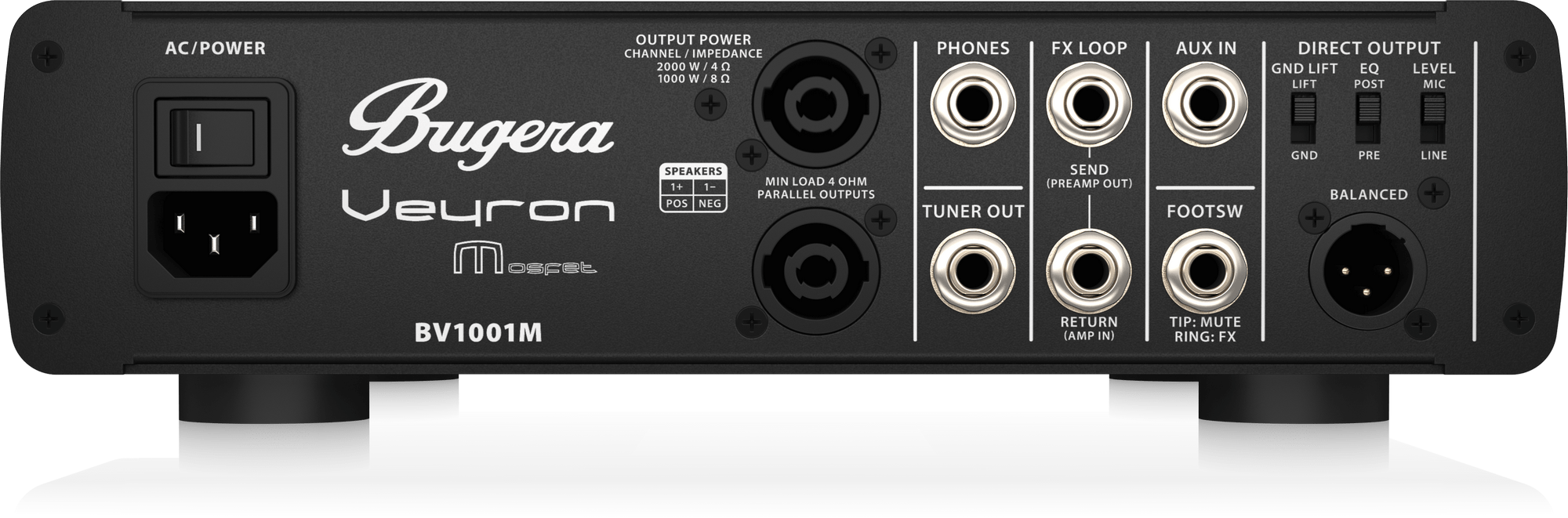 Bugera VEYRON MOSFET BV1001M Bass Head, ultrakompakter 2000 Watt-Class-D-Bassverstärker mit MOSFET-Vorverstärker, Kompressor und DYNAMIZER-Technologie - re:tech