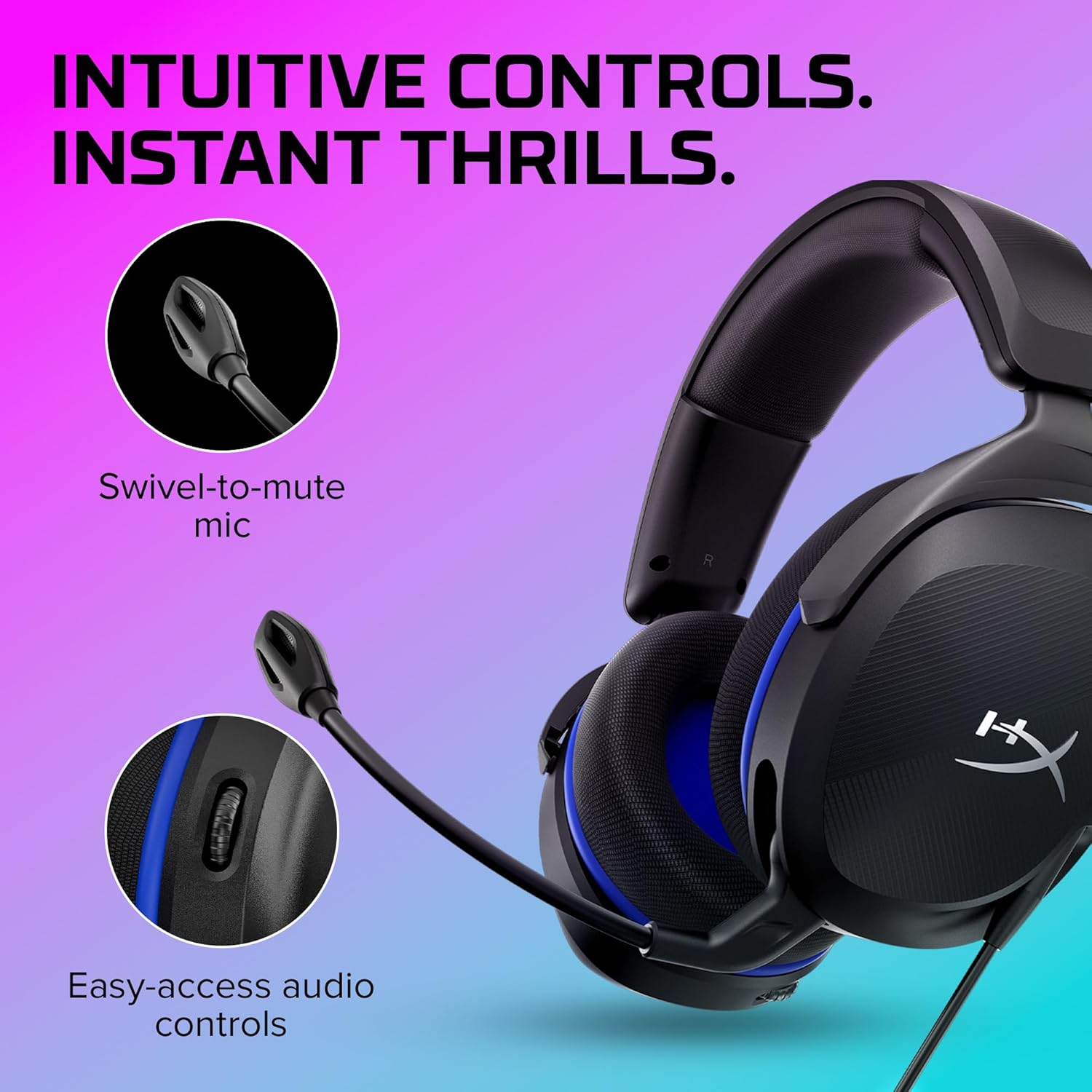 HyperX Cloud Stinger 2 Core Gaming-Headset für PlayStation, schwarzes Over-Ear-Headset mit 40mm Treibern und geräuschunterdrückendem Mikrofon
