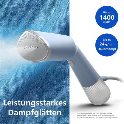 Philips Dampfglätter 5000-Serie (STH5020/20) - 35 Sekunden Aufheizen, aktiv beheizte Dampfplatte, Eco-Modus, für empfindliche Textilien, dampft vertikal & horizontal, Handschuh & Beutel, himmelblau - re:tech