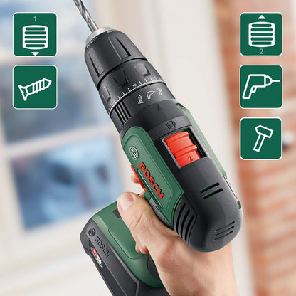 Bosch UniversalImpact 18V Akku-Schlagbohrschrauber im Koffer, 2-Gang-Getriebe, mit Akku und Zubehör, seitlich aufgenommen