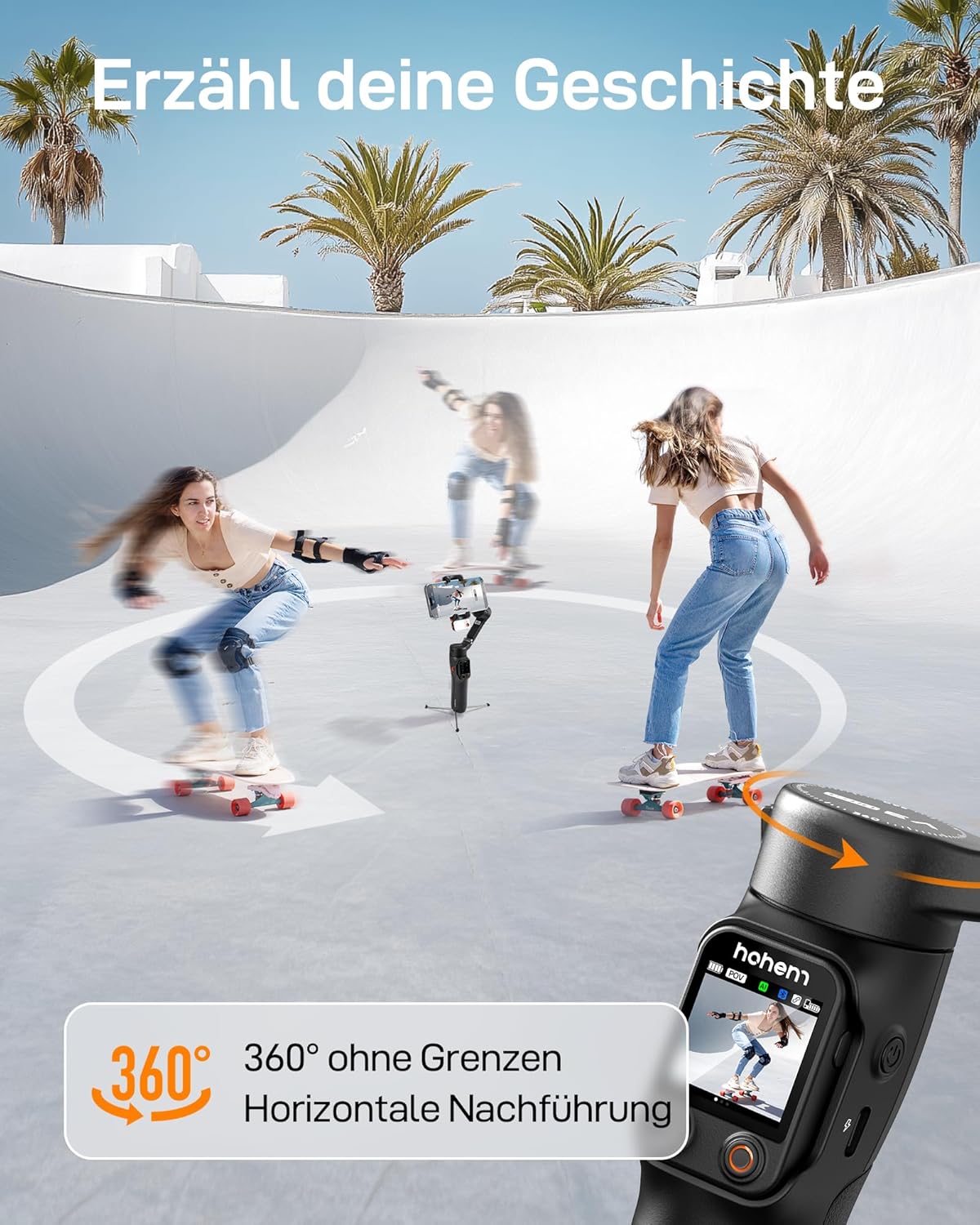 hohem iSteady V3 Ultra Smartphone Gimbal, iPhone Gimbal mit 360° Follow, multimodalem AI-Tracker, 1,22" Touchscreen, Integrierte Verlängerungsstange, iSteady 9.0 Handy Stabilisator für Vlog Tiktok - re:tech