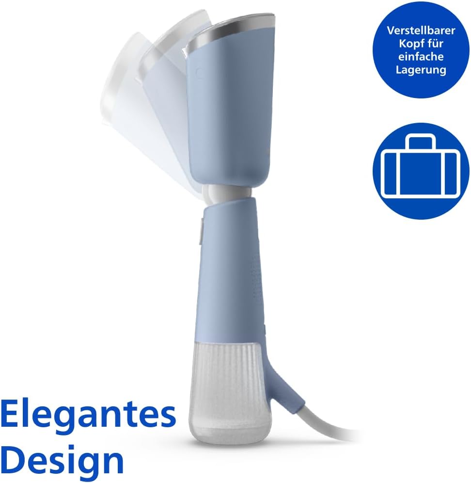 Philips Dampfglätter 5000-Serie (STH5020/20) - 35 Sekunden Aufheizen, aktiv beheizte Dampfplatte, Eco-Modus, für empfindliche Textilien, dampft vertikal & horizontal, Handschuh & Beutel, himmelblau - re:tech