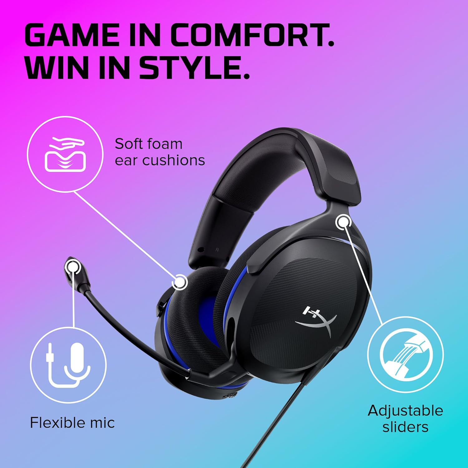 HyperX Cloud Stinger 2 Core Gaming-Headset für PlayStation, schwarz, Over-Ear, 40mm-Treiber, Mikrofon, 3,5-mm-Klinke, leicht