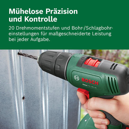 Bosch EasyDrill 18V-40 Akku-Bohrschrauber mit Koffer, 2-Gang-Getriebe, inklusive 2 Akkus, kompakte Bauform, Blick auf das Gerät