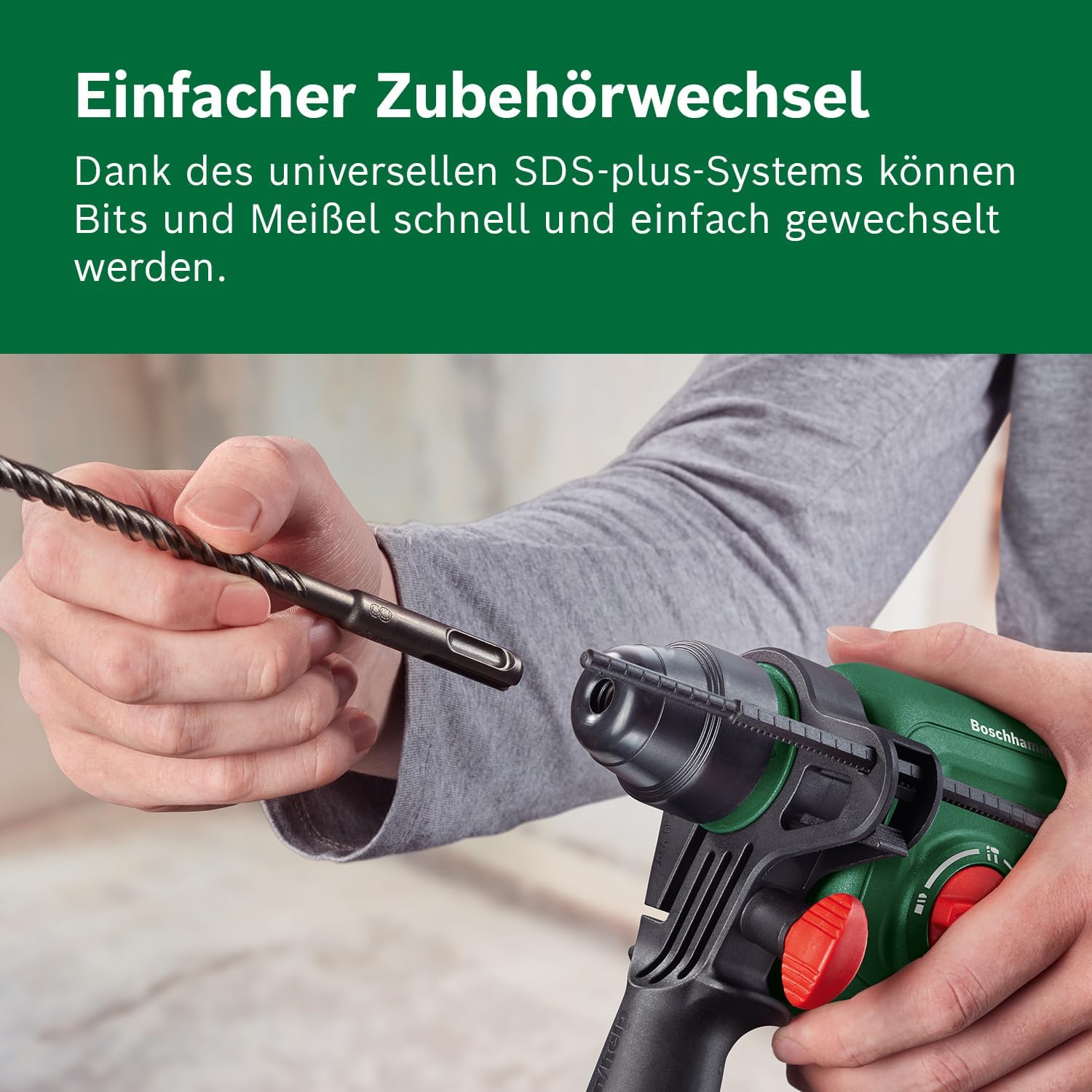 Bosch UniversalHammer 18V Akku-Bohrhammer mit SDS plus, Akku und Koffer, leistungsstark für Bohr- und Meißelarbeiten