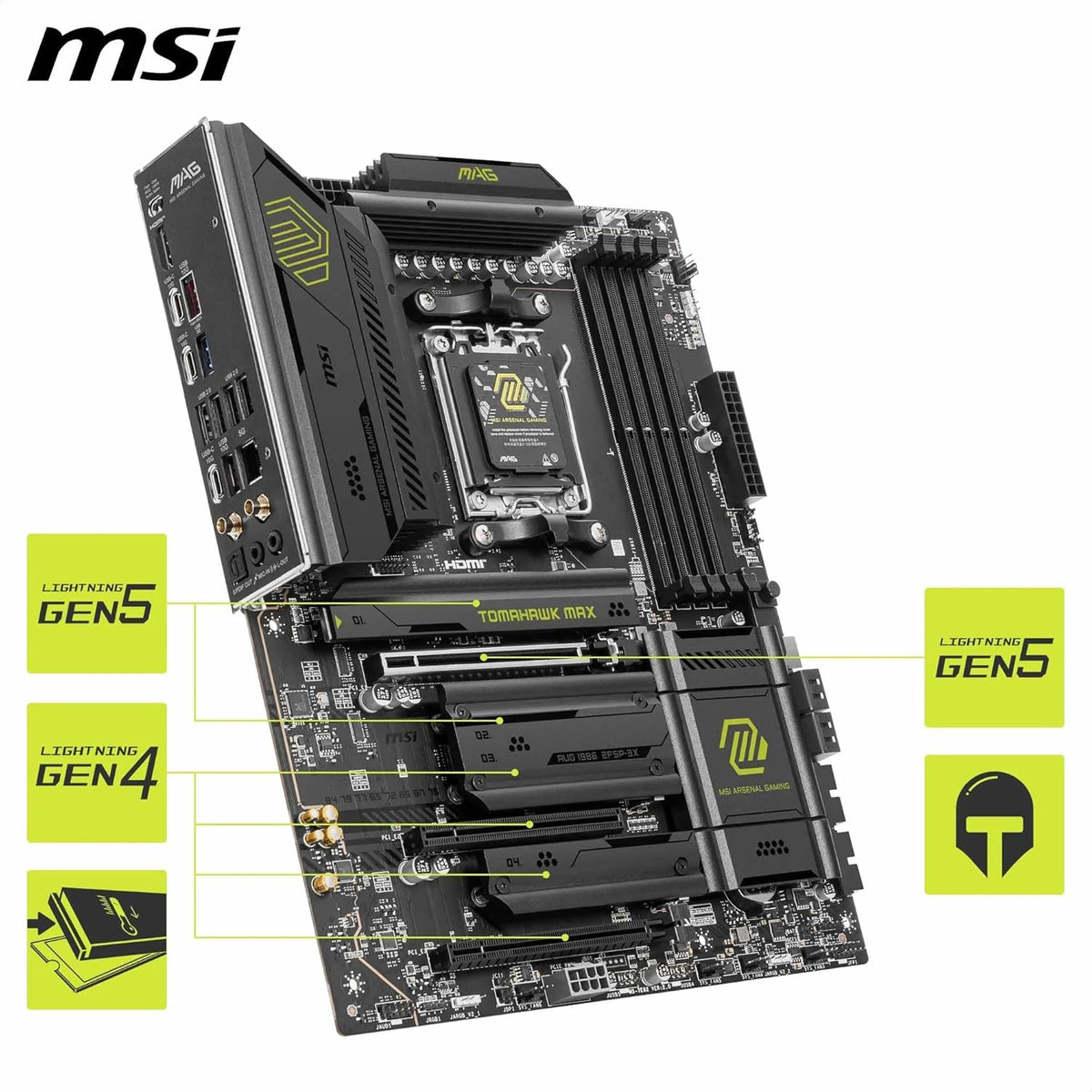 MSI MAG B850 Tomahawk MAX WiFi Mainboard, ATX - Unterstützt AMD Ryzen 9000/8000/7000 Prozessoren, AM5-80A SPS VRM, DDR5 Memory Boost 8400+ MT/s (OC), PCIe 5.0 x16, M.2 Gen5, Wi-Fi 7, 5G LAN