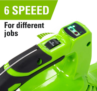 Greenworks GD24X2BVK4X Akku Laubsauger und Laubbläser mit Schultergurt, bürstenlosem Motor, 322 km/h, 45L Fangkorb, inklusive Batterien