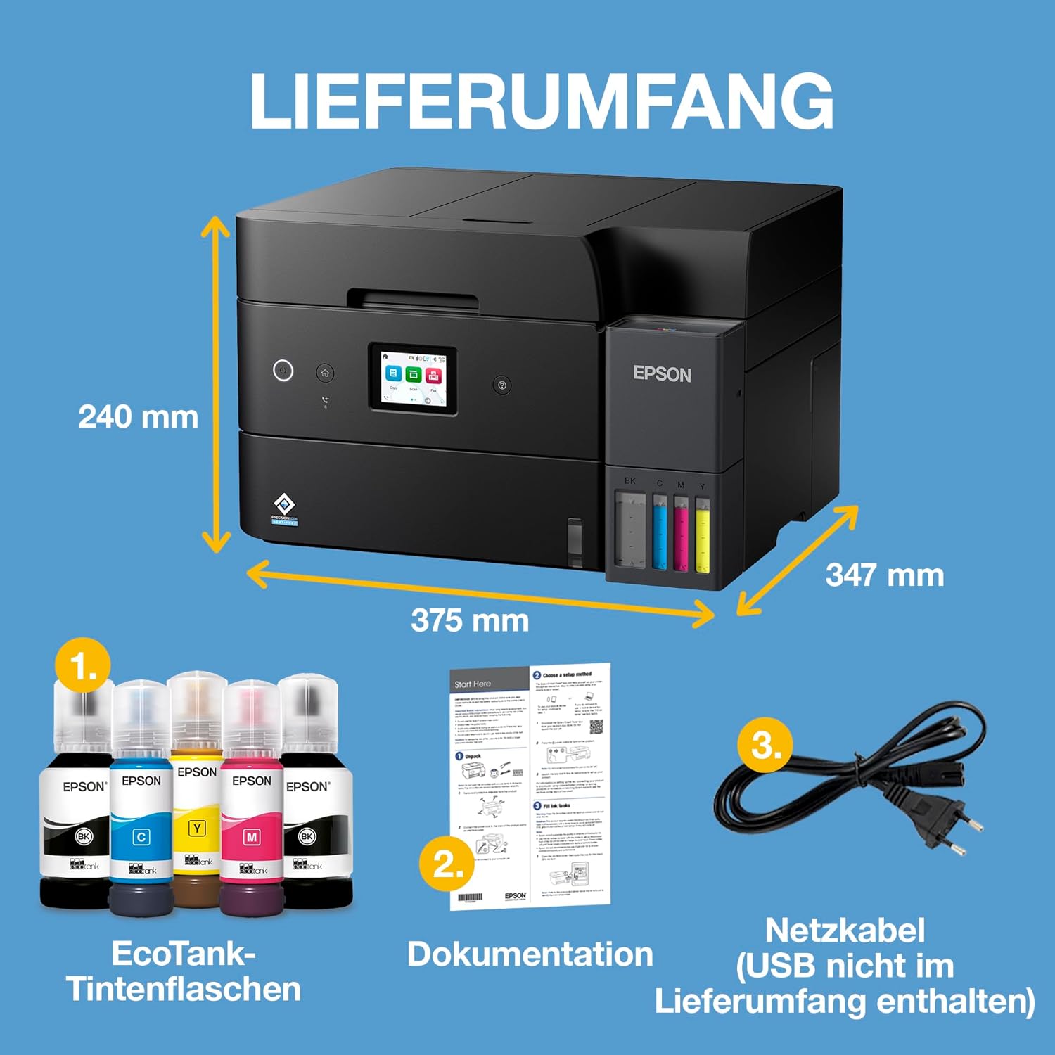 Epson EcoTank ET-4950 Drucker mit Wi-Fi, automatischem Dokumenteneinzug, Duplex, Scannen, Kopieren und Fax, Tinte inklusive