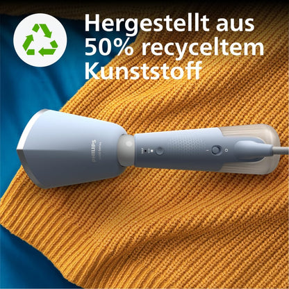 Philips Dampfglätter 5000-Serie (STH5020/20) - 35 Sekunden Aufheizen, aktiv beheizte Dampfplatte, Eco-Modus, für empfindliche Textilien, dampft vertikal & horizontal, Handschuh & Beutel, himmelblau - re:tech
