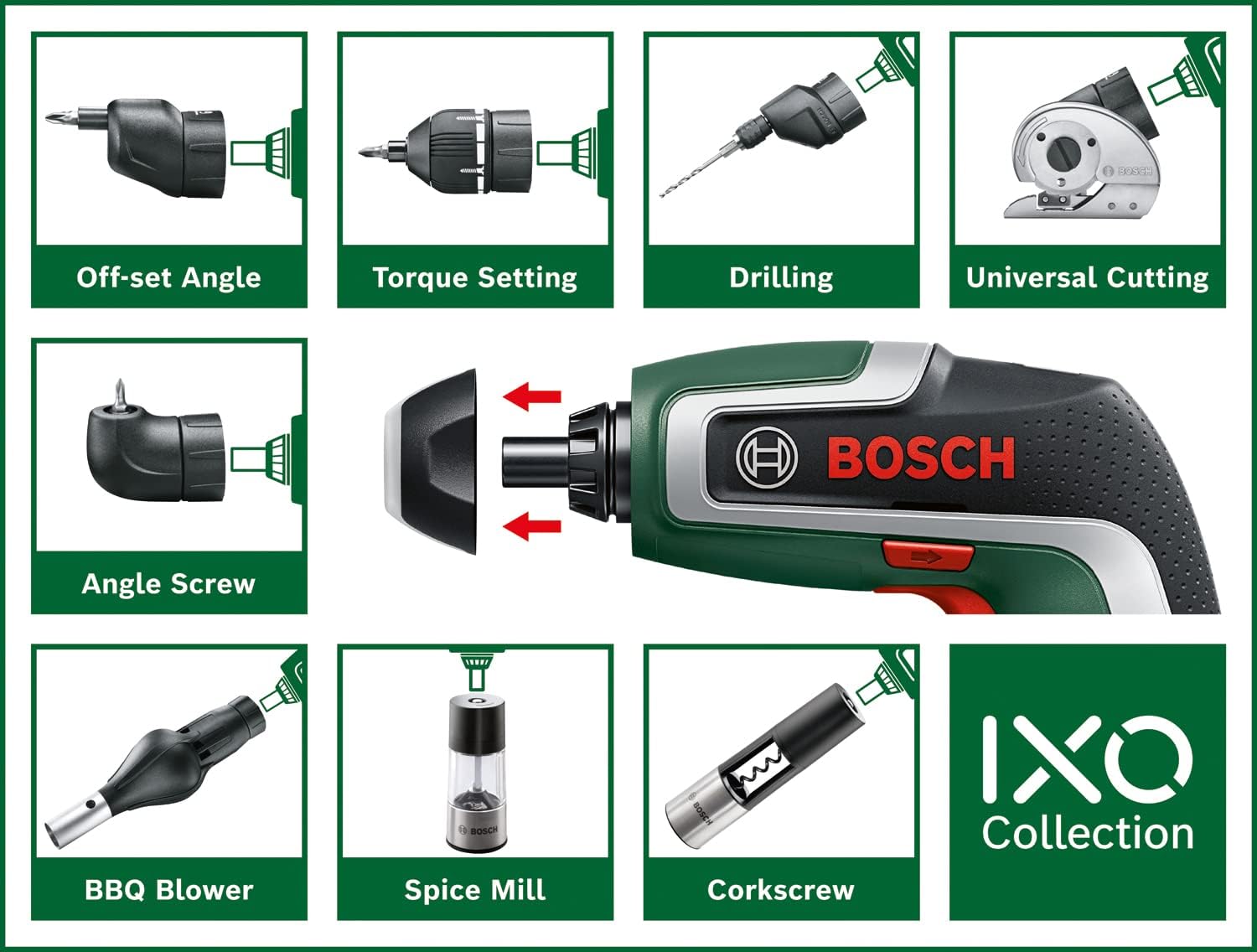 Bosch IXO 7 Akkuschrauber mit 3,6V, USB, Winkel-Aufsatz, zum Schrauben bis zu 190 Schrauben, kompakter Akku-Schrauber