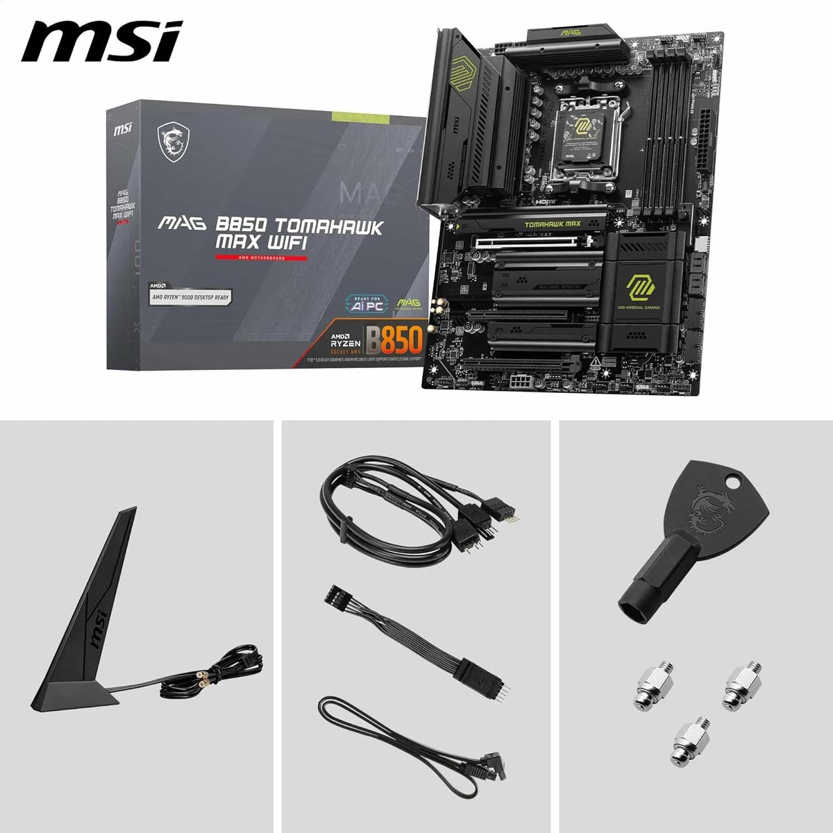 MSI MAG B850 Tomahawk MAX WiFi Mainboard, ATX - Unterstützt AMD Ryzen 9000/8000/7000 Prozessoren, AM5-80A SPS VRM, DDR5 Memory Boost 8400+ MT/s (OC), PCIe 5.0 x16, M.2 Gen5, Wi-Fi 7, 5G LAN
