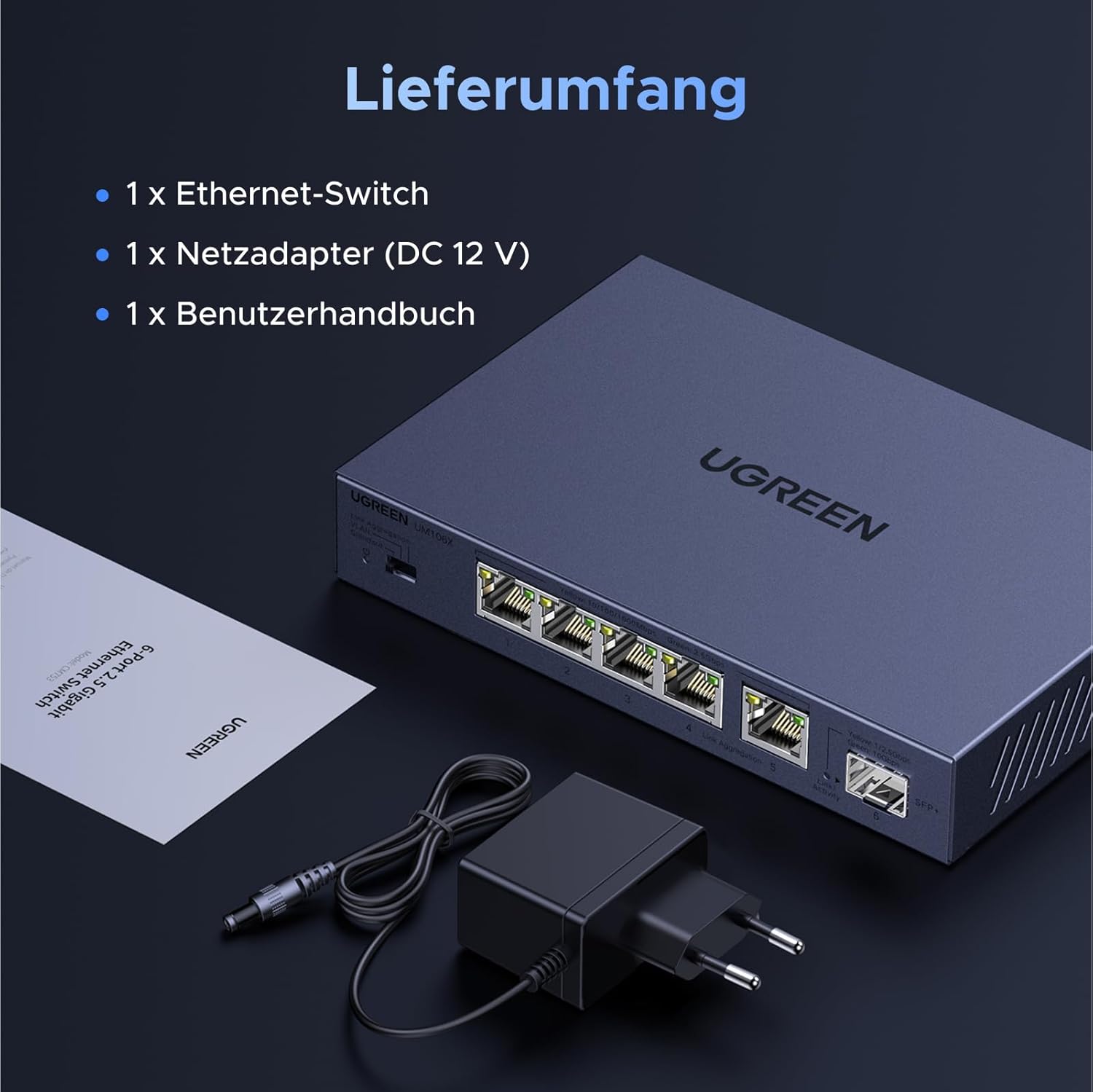 UGREEN CM753 2.5G LAN Switch mit 5X 2.5G Ports+1X10G SFP+ ,Unmanaged Netzwerk Switch für Computer,NAS,Server,WiFi 6 AP, Schnelle Datenübertragung,Desktop/Wandmontage Metallgehäuse - re:tech