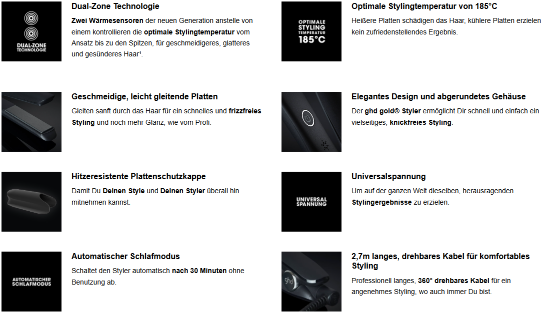 ghd Gold Styler Schwarz – Premium Glätteisen (26mm Platten) mit Dual‑Zone Technologie - re:tech