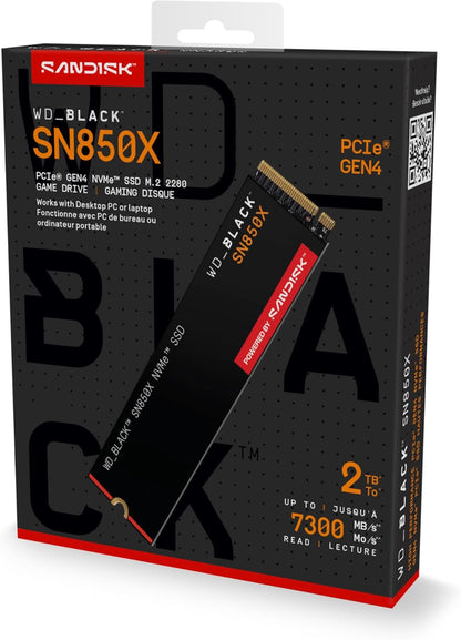 Western Digital WD_BLACK SN850X NVMe SSD 2TB interne SSD, schwarz, mit PCIe Gen4, schnelle Lese- und Schreibgeschwindigkeiten