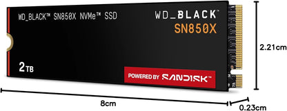 Western Digital WD_BLACK SN850X NVMe SSD 2TB interne SSD mit PCIe Gen4, schwarz, schnelle Lese- und Schreibgeschwindigkeit