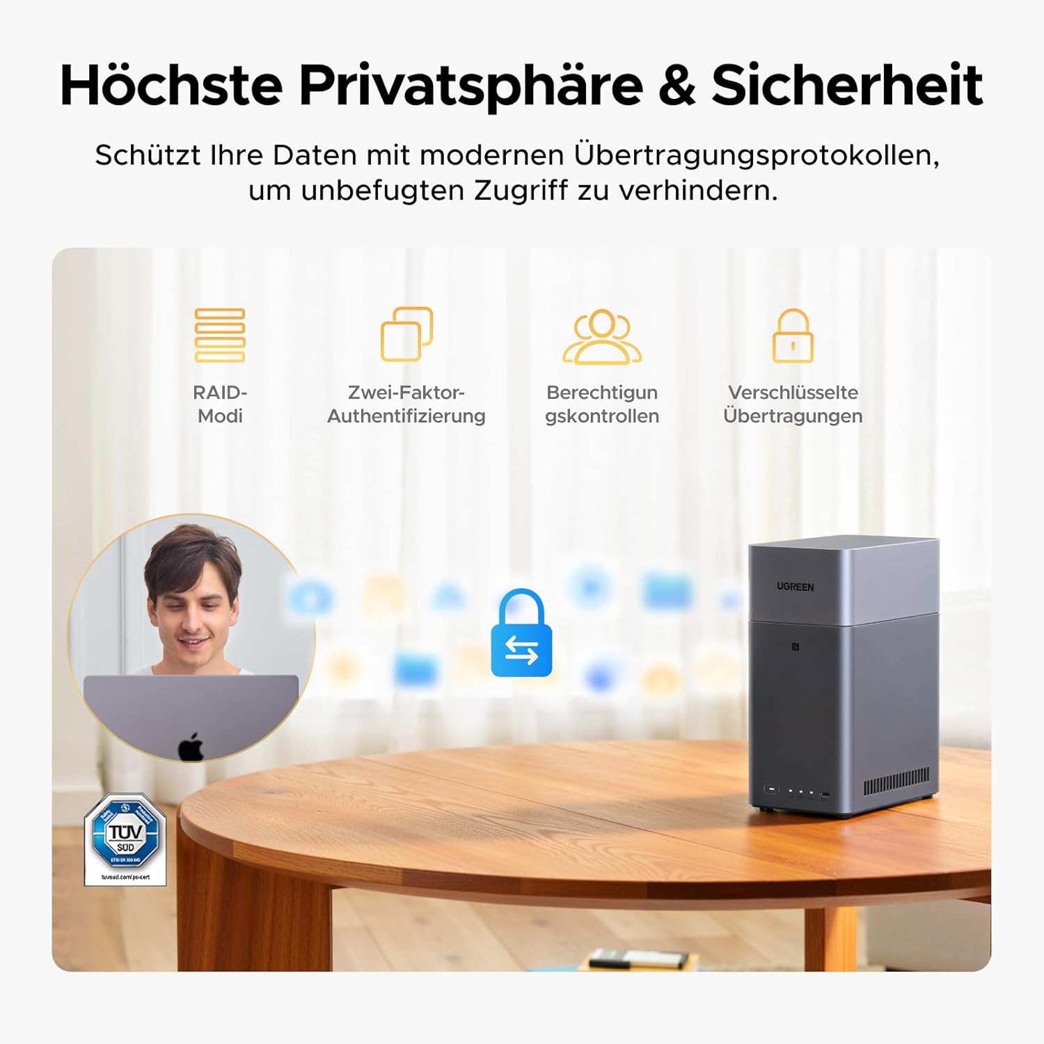 UGREEN NASync DH2300 2 Bay Desktop NAS, NFC Tap zum Verbinden, KI Fotoalbum, 4K Persönliche Videothek, Einsteigerfreundliches NAS-System, Heim-NAS-Server mit 1GbE-LAN und 4GB RAM (Diskless) - re:tech