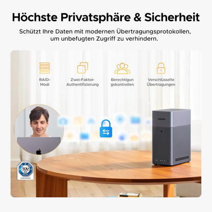 UGREEN NASync DH2300 2 Bay Desktop NAS, NFC Tap zum Verbinden, KI Fotoalbum, 4K Persönliche Videothek, Einsteigerfreundliches NAS-System, Heim-NAS-Server mit 1GbE-LAN und 4GB RAM (Diskless) - re:tech
