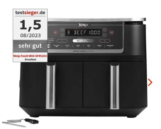 Nahaufnahme der Steuerung eines Ninja Airfryers mit 1,5-facher Kapazitätsangabe