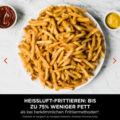 Pommes in einer Glasschale vor Ninja Heißluftfritteuse