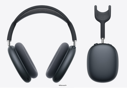 Zwei schwarze Over-Ear-Kopfhörer mit Netz-Kopfbügel, Vorder- und Seitenansicht