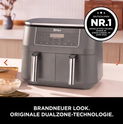 Ninja Airfryer mit 2 Schubladen nebeneinander auf Küchenarbeitsfläche