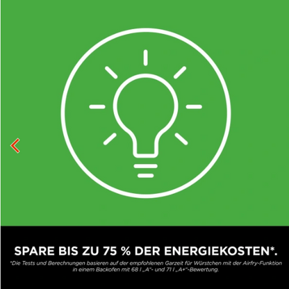 Glühbirnensymbol auf grünem Hintergrund mit Hinweis auf energieeffizientes Kochen