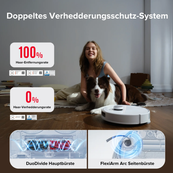 Werbegrafik mit Saugkraftangabe von 18.500 Pa und Vergleich zu Standardmodellen
