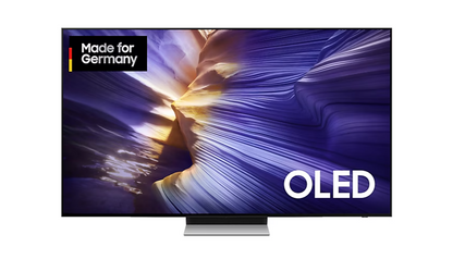 OLED-Fernseher mit Darstellung eines galaktischen Lichteffekts auf dem Bildschirm, Frontansicht

